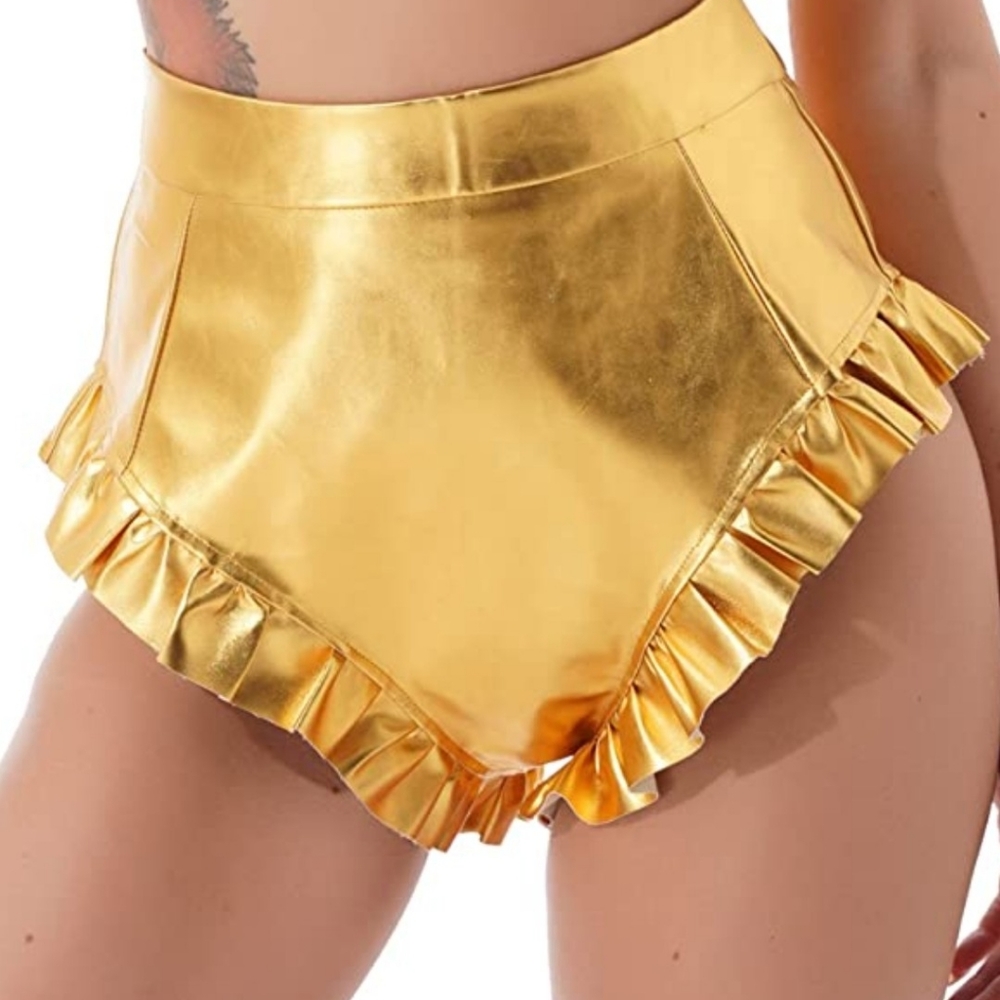 Gold Metallic High Cut Cheeky Shorts